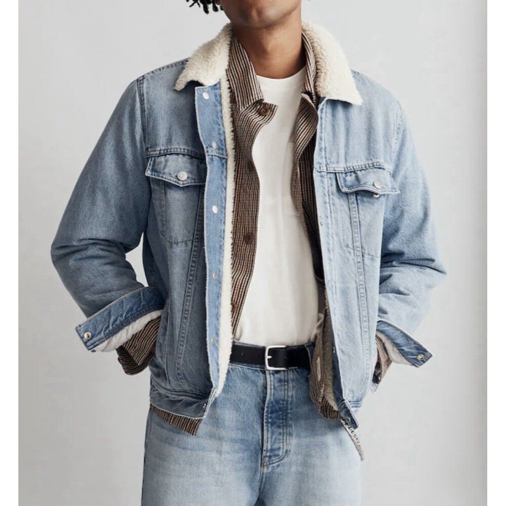 Madewell Sherpa Classic Jean Jacket‎ Altman Wash Trucker Style Men's XS